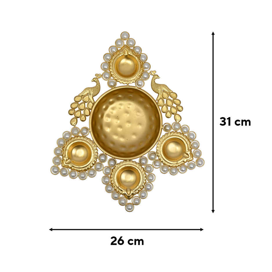 Peacock Pearl Diya Urli bowl for Home Decor | 12 inch | Urban Born
