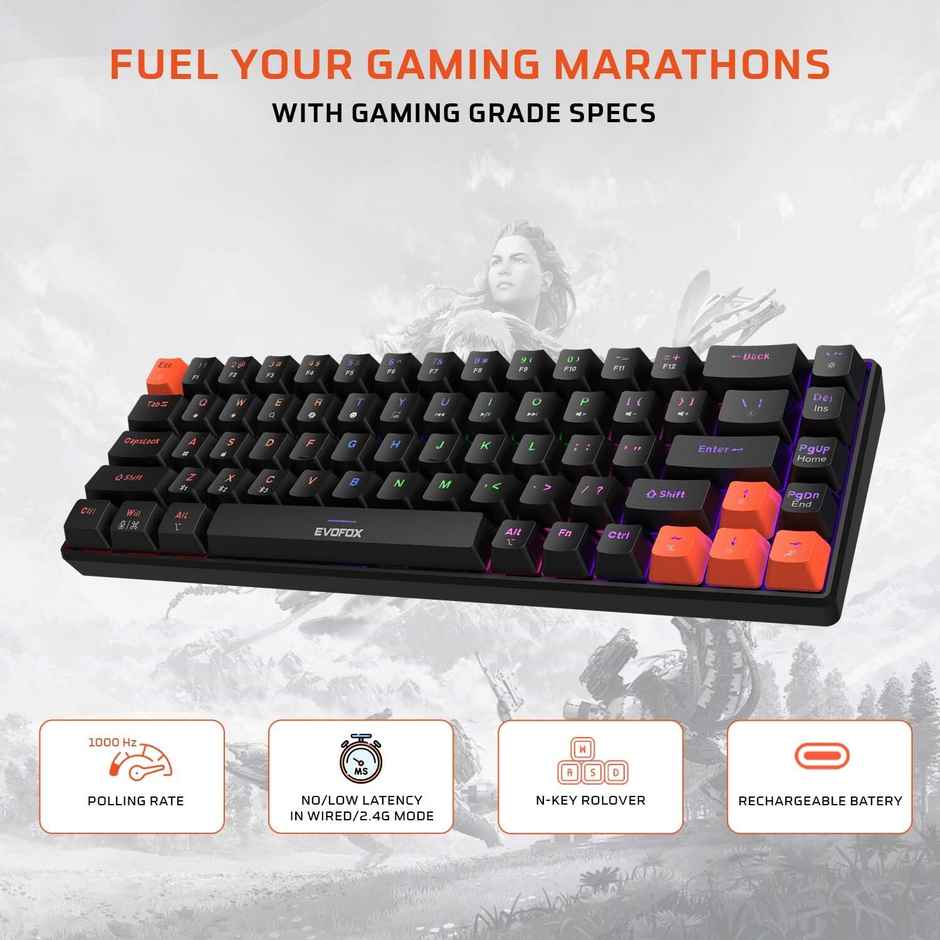 Evofox Katana S Mini Tri-Mode Wireless Mechanical Gaming Keyboard | Hot-Swappable Red Switches | RGB
