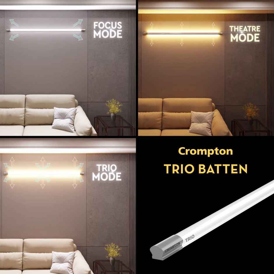Crompton Trio 22W Batten Light(Focus Mode-White Light Theatre Mode-Yellow Light Trio Mode-Natural)