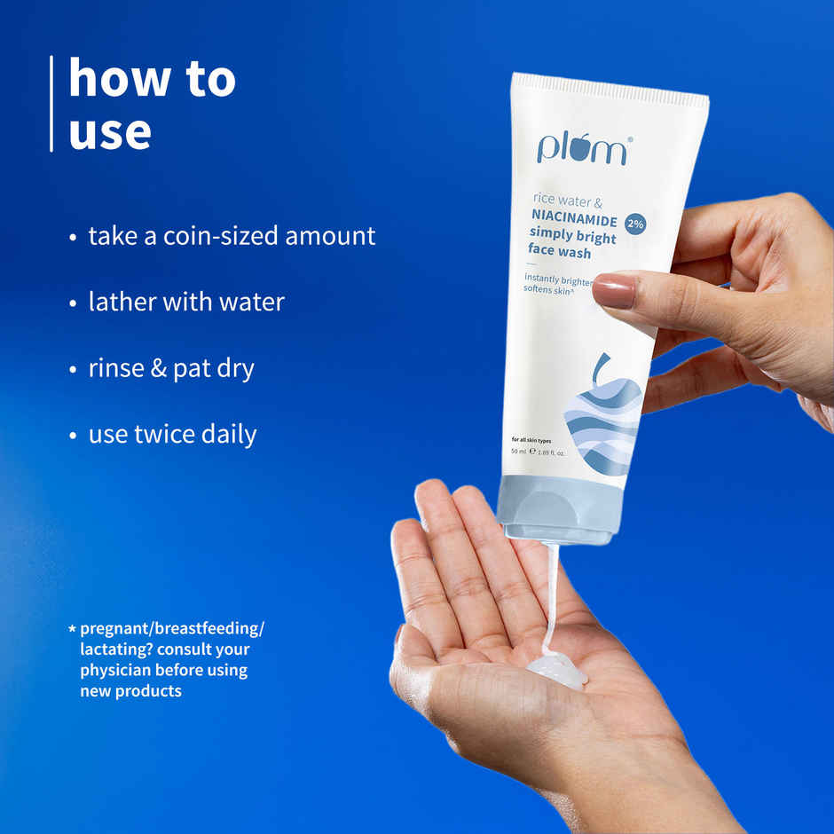 Plum Simply Bright 2% Niacinamide Face Wash With Rice Water Brightens Skin | Helps Fade Blemishes