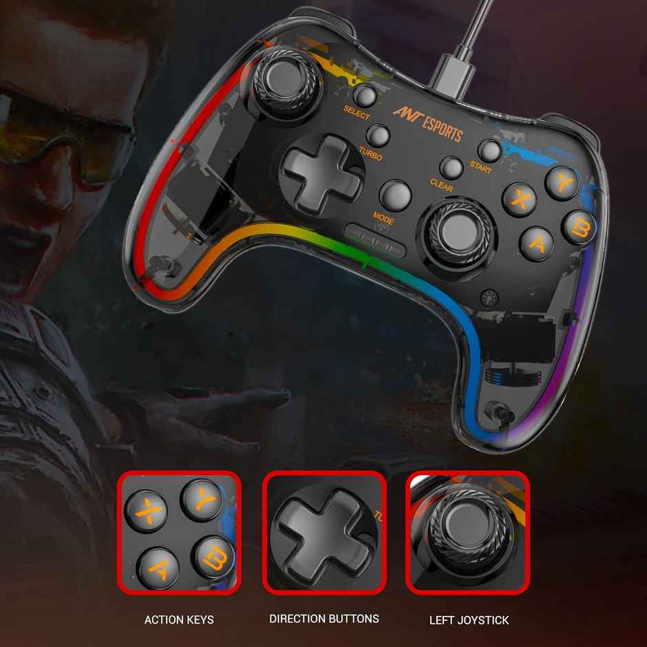 Ant Esports Gp110R Wired Game-Pad With Neon Rgb, Support Ps3, N-Switch Gaming Console