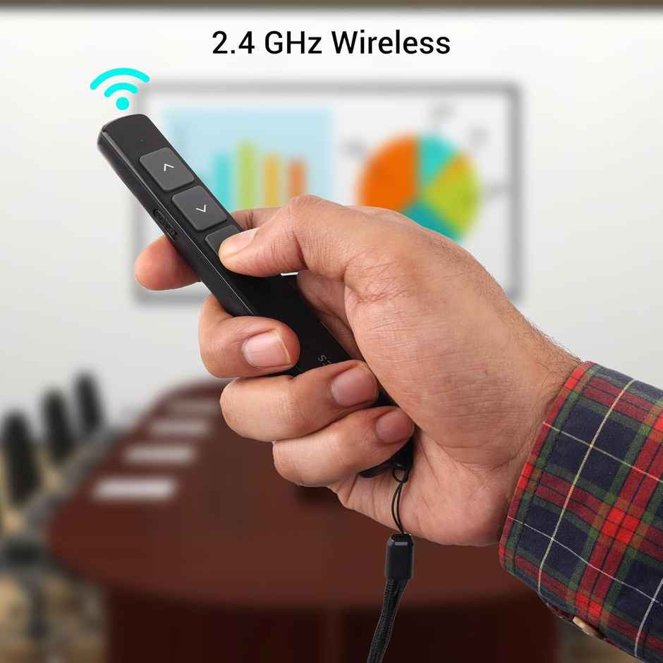 Zebronics PP100, 2.4GHz Wireless LASER Pointer, Power Point Slide Changer, Page Flip Buttons, RED LASER, 10m Wireless Range + 100m LASER Range, Multi - OS | Software Compatible - Black