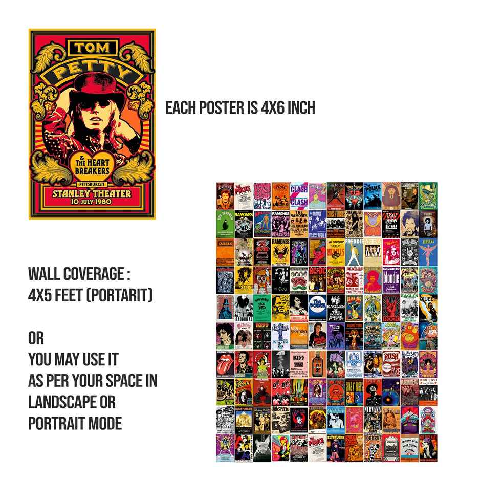 Paper Plane Design Rock Band Wall Posters Collage | Set of 120 | (4 Inch x 6 Inch) D3