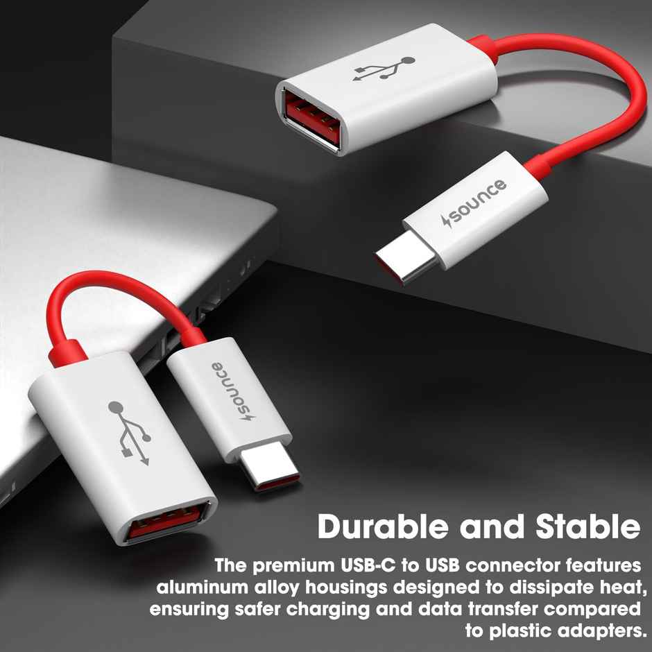 Sounce USB 3.0 to Type C OTG Cable Male|Female Adapter | White | Red