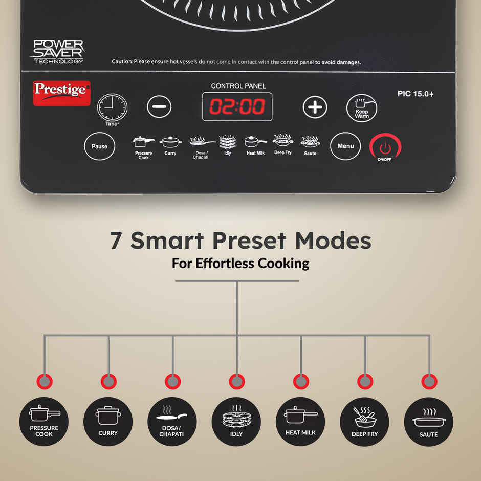 Prestige PIC 15.0+ 1900W Induction Cooktop,4KV Surge Protection,Easy to Clean,Black,1Y Warranty, BIS