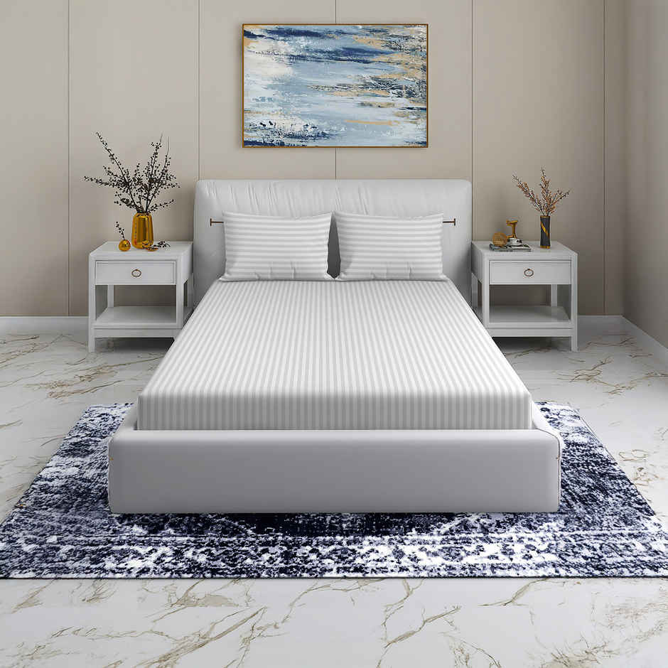 Homeharmony Plain White Lining Double Bed Bedsheet with 2 Pillow Covers (220x250 cm)