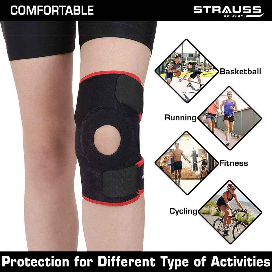 Strauss Adjustable Knee Support Patella, Pair, (Free Size, Black/Red)