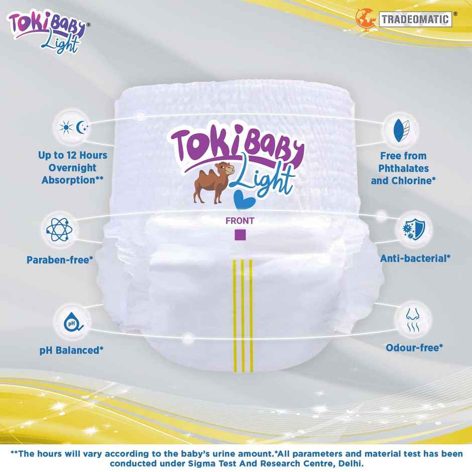 TokiBaby Light Ultra Thin Pull Up Baby Diaper Pants | Size M | 5 - 12 Months | Pack Of 44