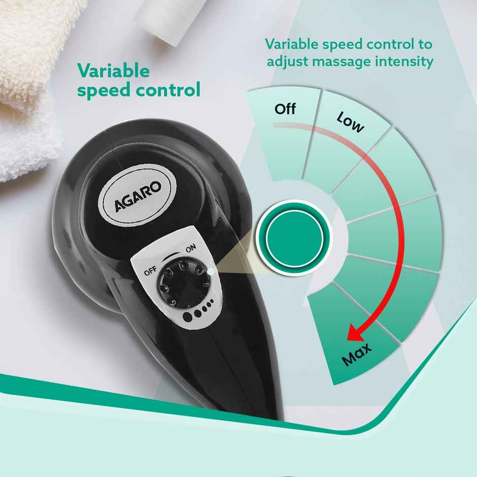 AGARO Atom Electric Handheld Full Body Massager with 3 Massage Heads, Mesh Cover