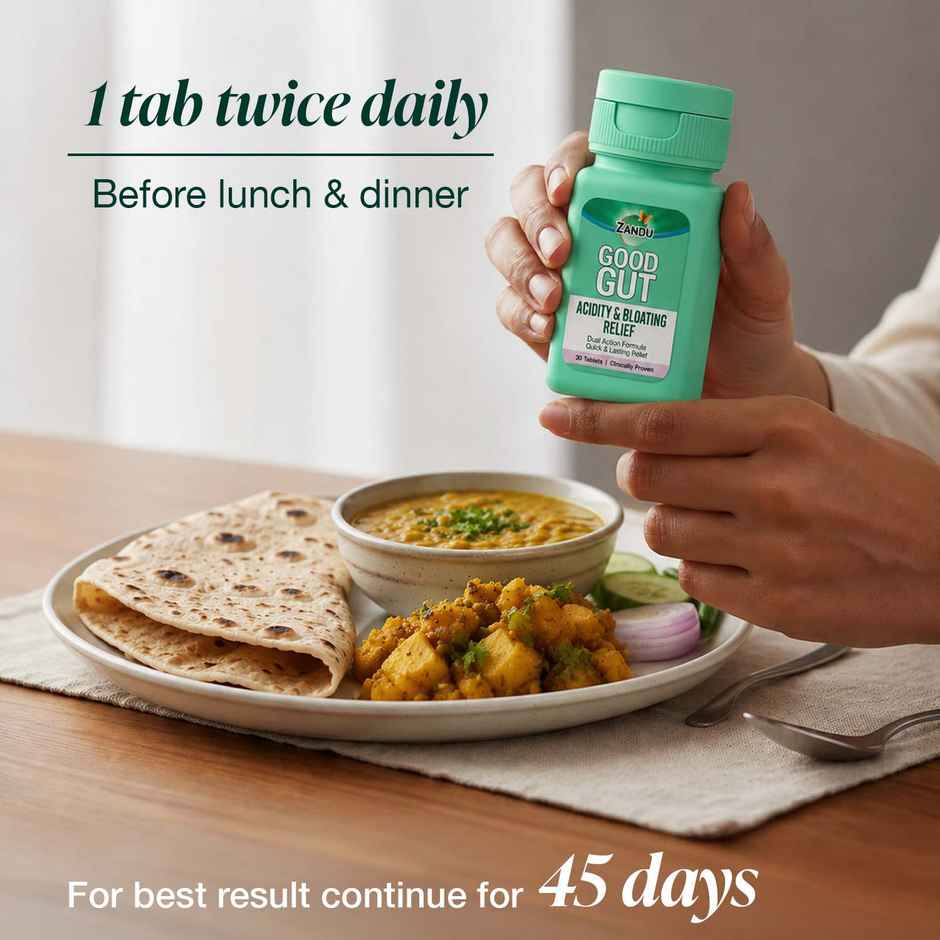 Zandu Good Gut Acidity & Bloating Relief Tablets | Relief from Acidity, Gas & Bloating