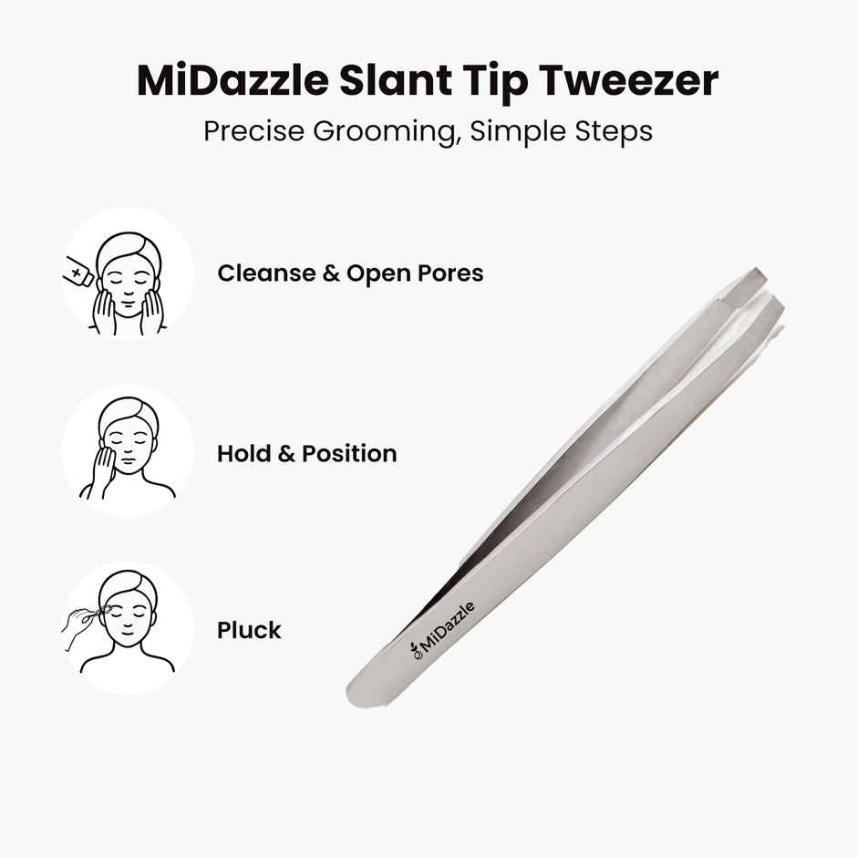 Midazzle Slant Tip Tweezer Plucker for Eyebrow, Upper Lips, Blackhead Removal |MITW3202