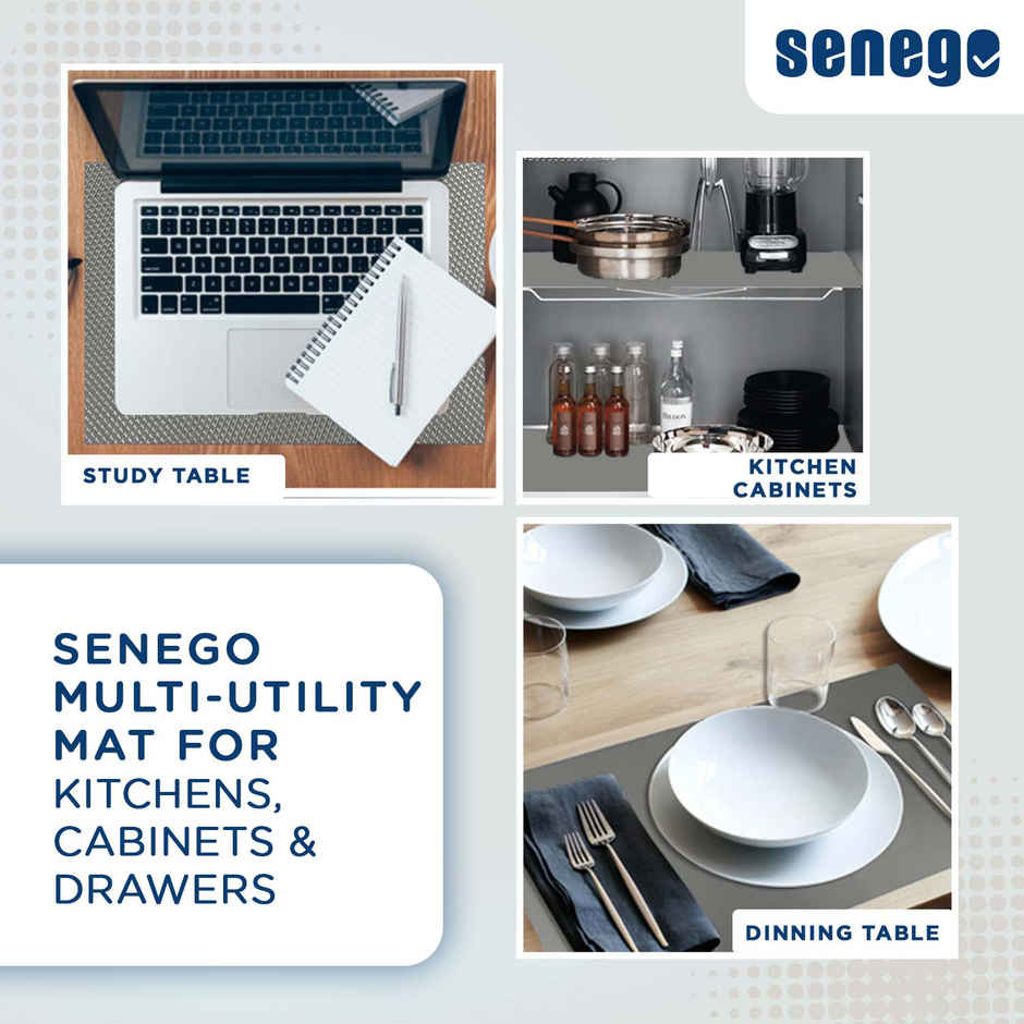 Senego Anti Slip Mat | 1.5m | Shelf Liner Mat for Kitchen/Cupboard/Drawers | 45 cm x 1.5 m | Grey | EVA, BPA Free