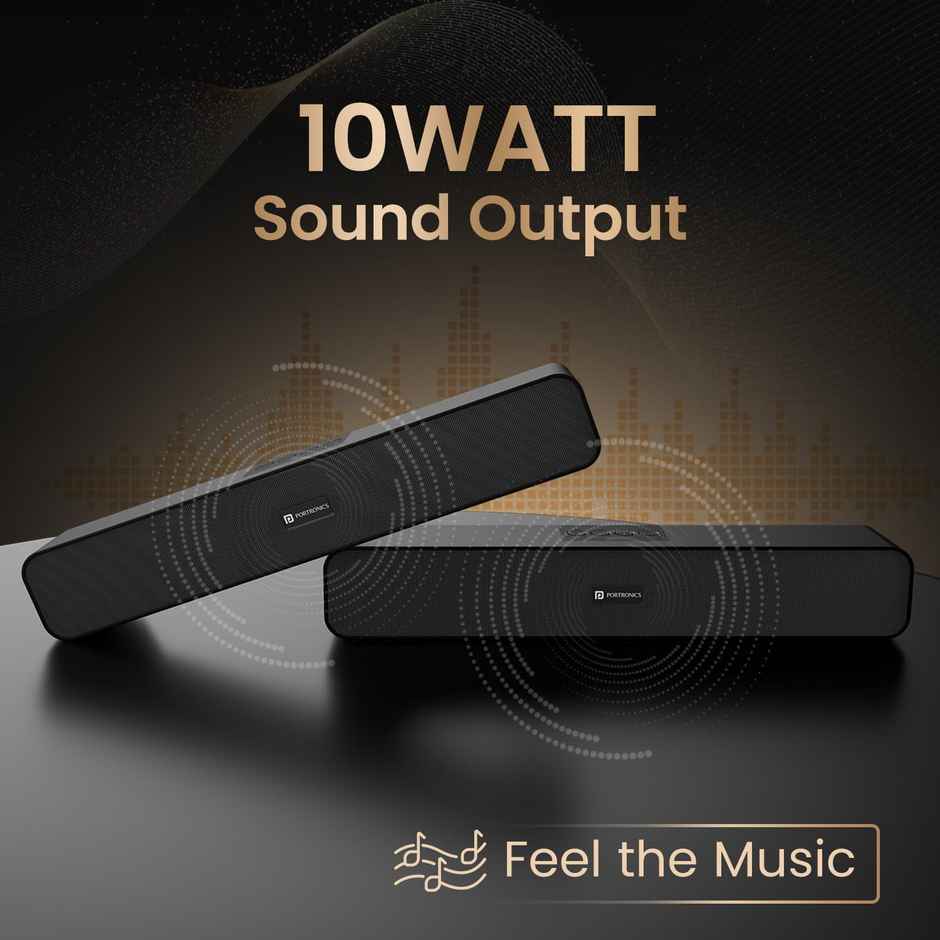 Portronics Decibel 24, Wireless Stereo Soundbar - Black