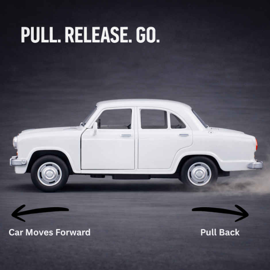 Race n Roll Light & Sound Classic Royal Toy Car Pull back Vehicle Amba White