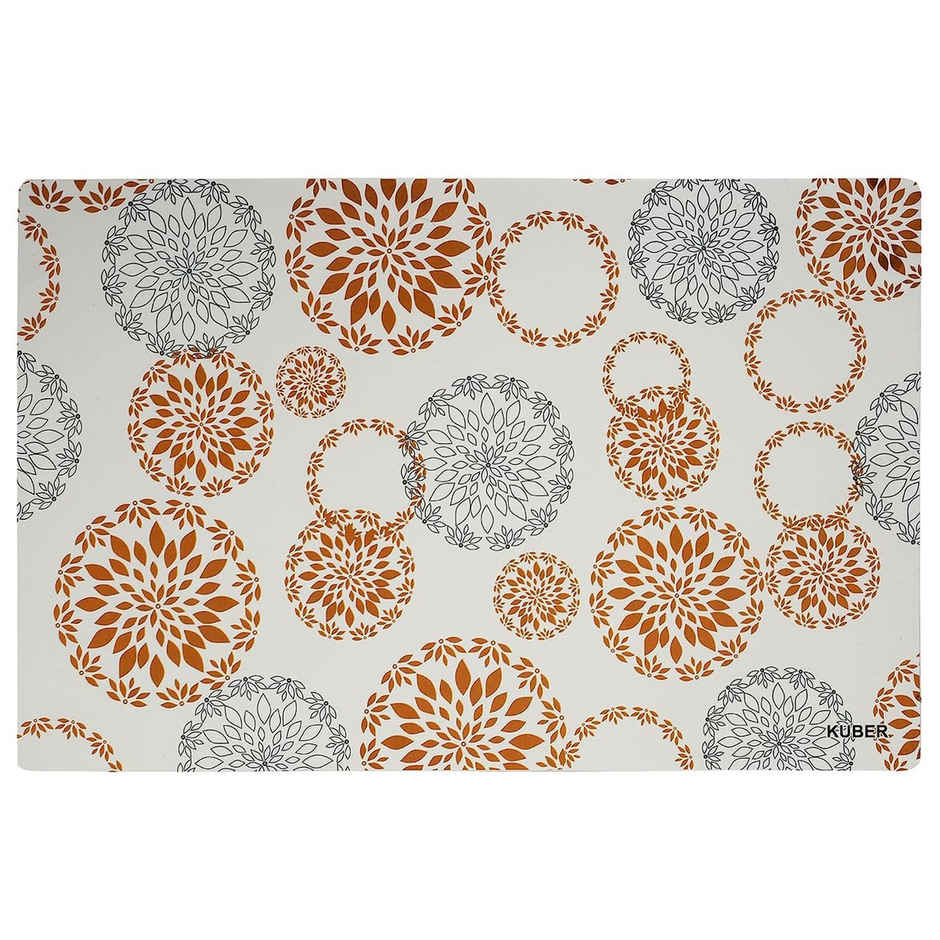 Kuber Industries Set of 6 Waterproof Rangoli Print Table Placemat Mat for Kitchen Counter (White)