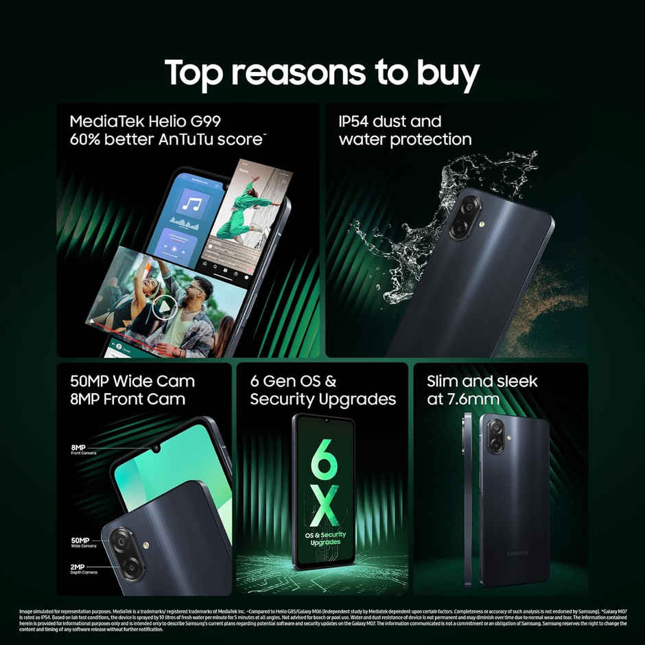 Samsung Galaxy M07 MediaTek Helio G99 | IP54 Rating | 4GB RAM, 64GB Storage | Black