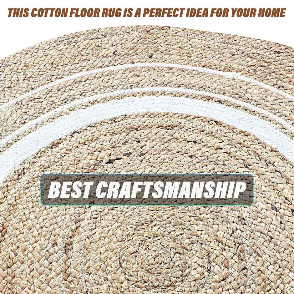 Kuber Industries Hand Woven Braided Jute Carpet Rug | Round Traditional Spiral Design (Beige)