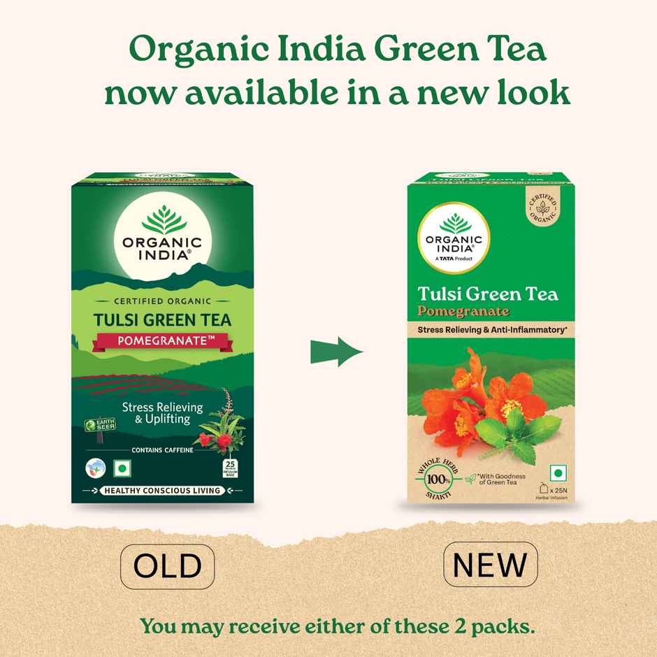 A TATA Product - Organic India Tulsi & Pomegranate Infused Green Tea - 25 Tea Bags