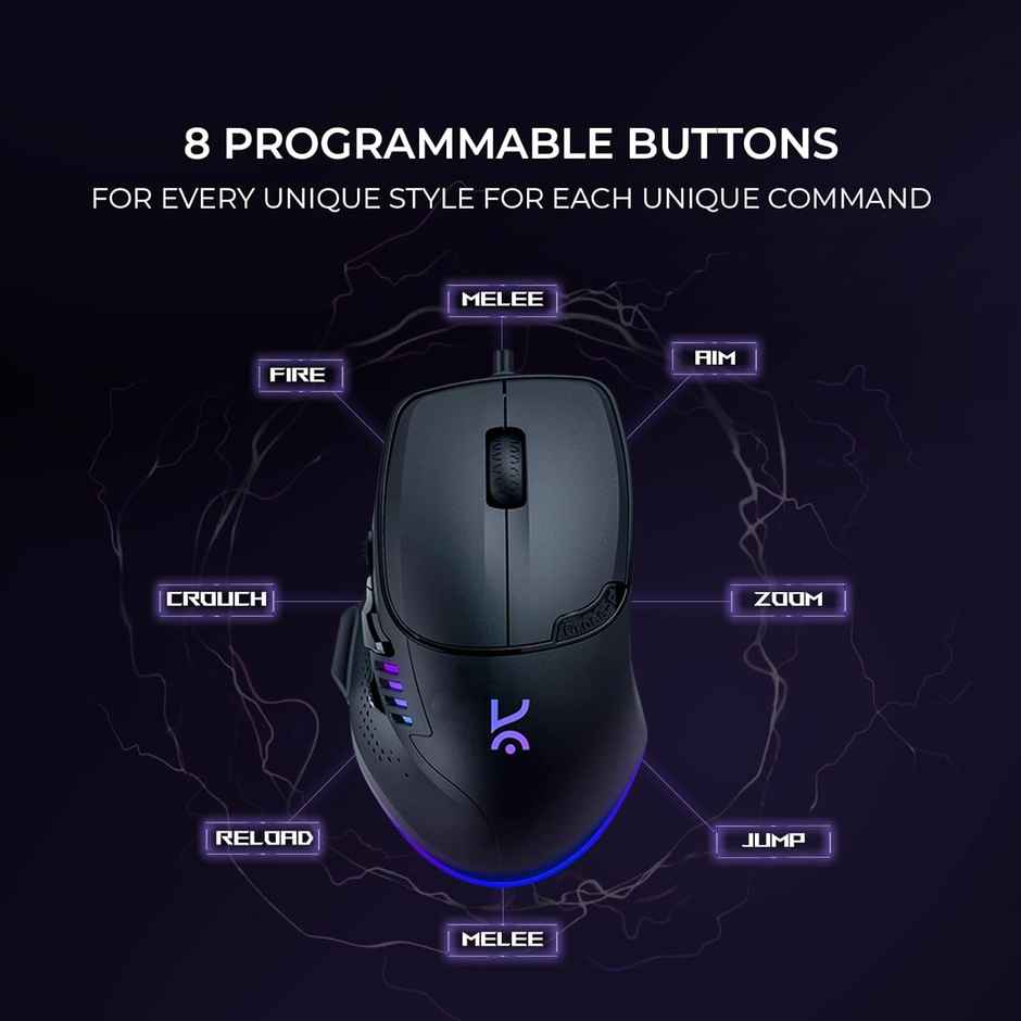 Kreo Hawk Gaming Mouse With Programmable Buttons & Rgb Lighting, Top Sensor, Adjustable Dpi (Black)