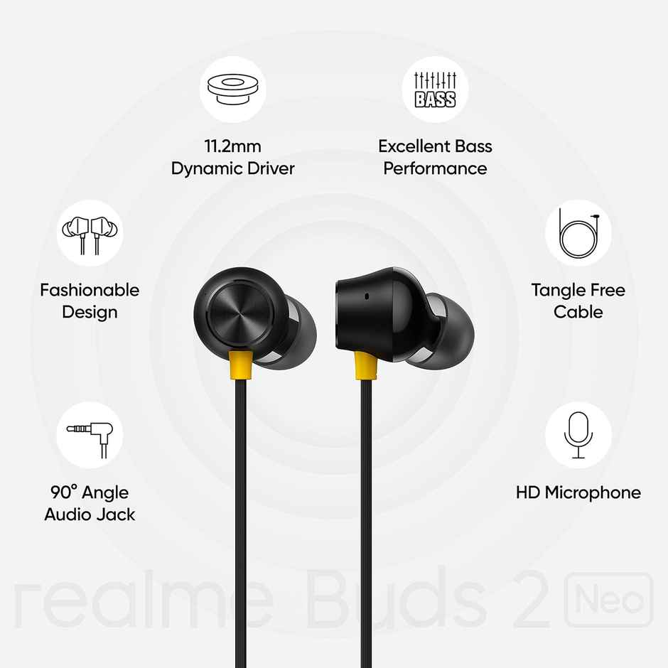 realme Earphones 2 Neo Wired Earphone with mic, 3.5mm Audio Jack - Black