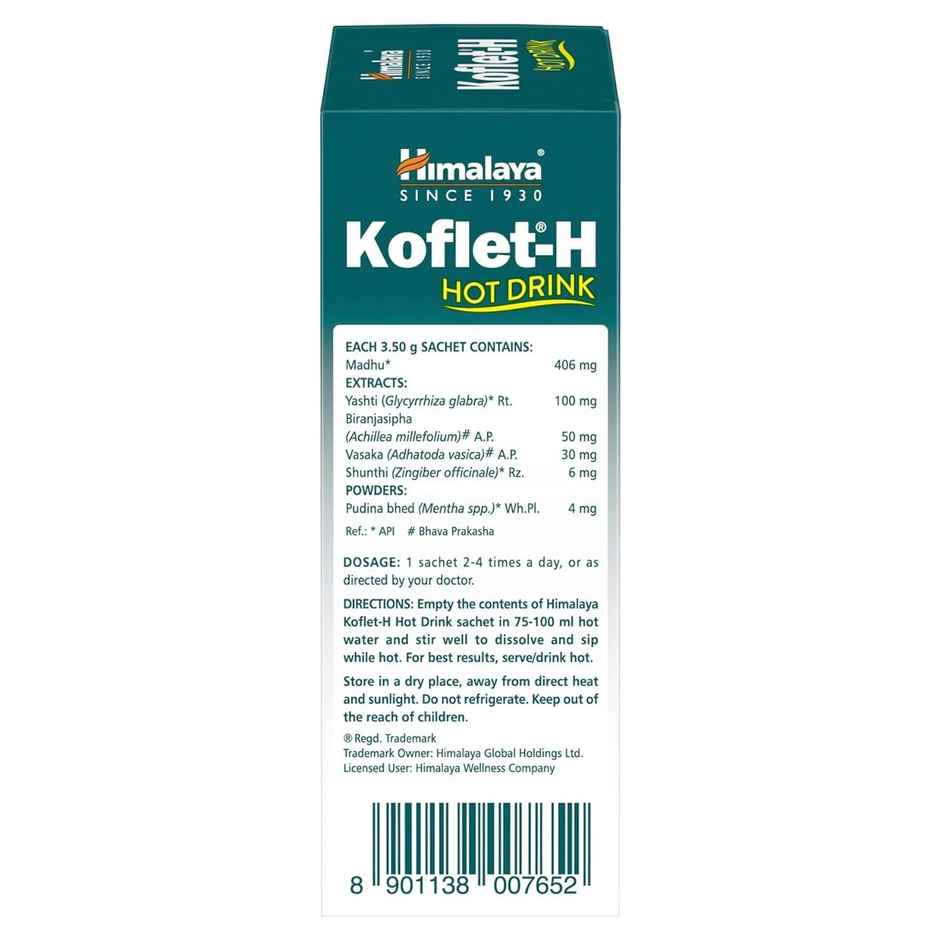 Himalaya Koflet-H Hot Drink Ginger Flavor Pack of 10 Sachets Relief from Cough and Cold
