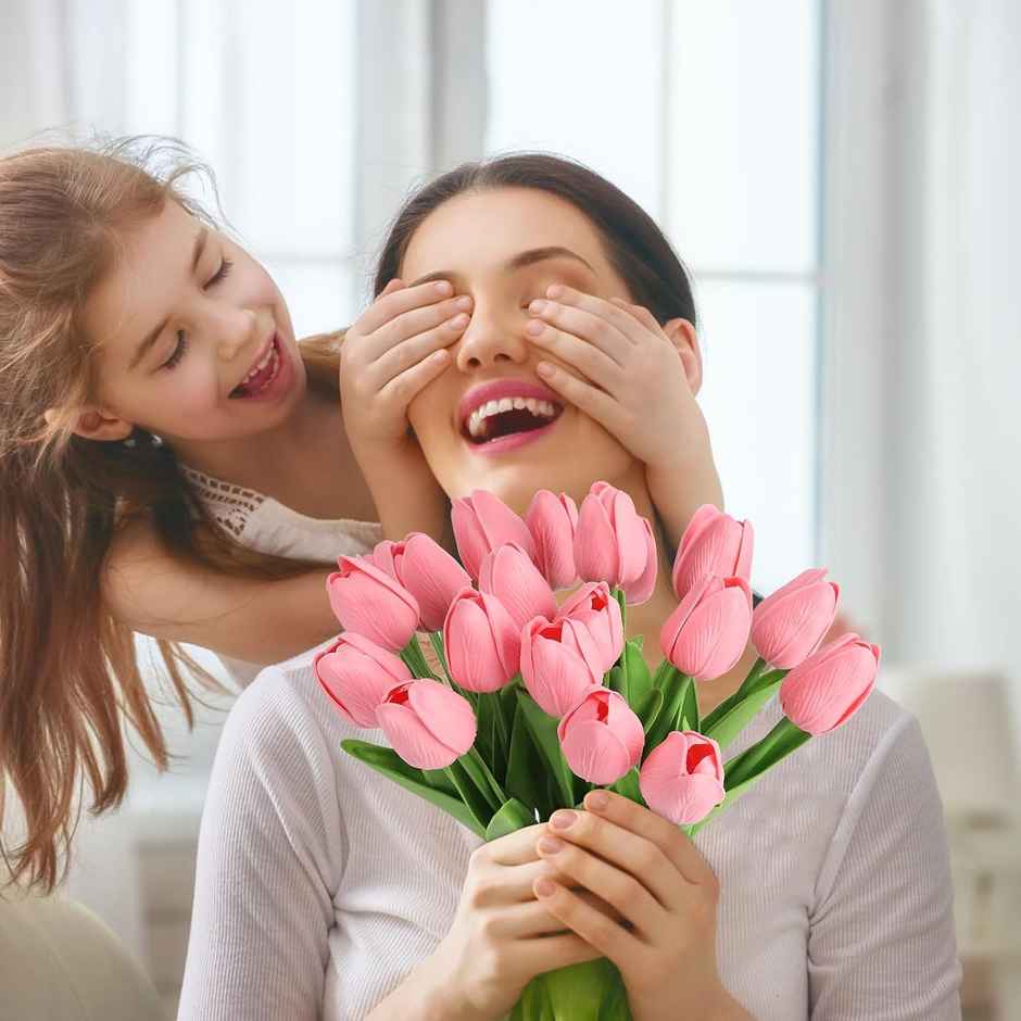 Tied Ribbons Set Of 5 Artificial Tulip Flowers Bunches Without Vase