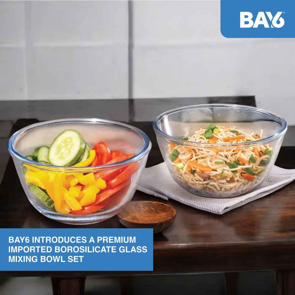 BAY6 Premium Imported Borosilicate Glass Mixing Bowl - Set of 3 -(500ml+750 ml+1000 ml)