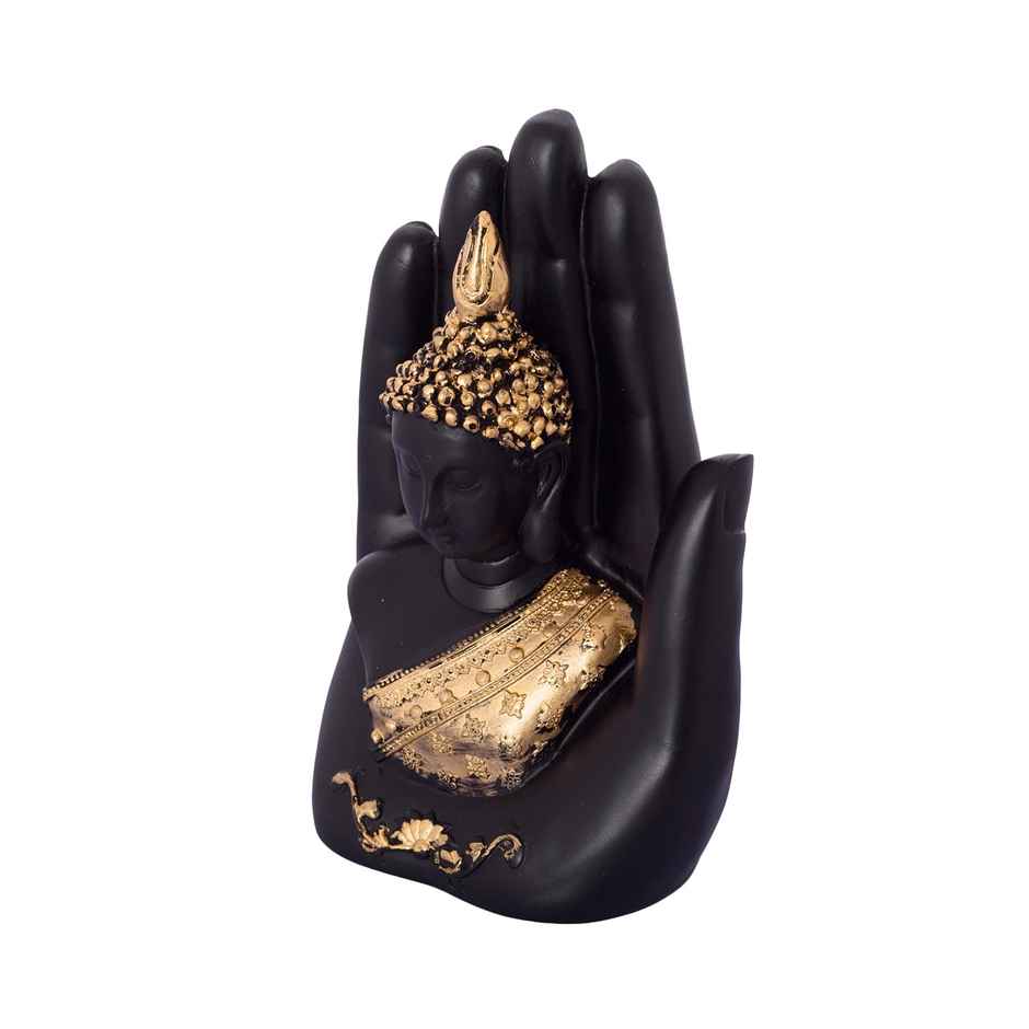 Elegant Black and Golden Resin Handcrafted Palm Buddha Statue | Ecraftindia