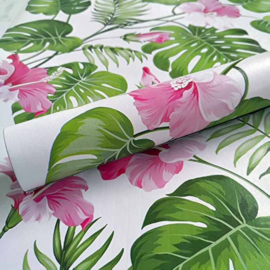 Wollzo Leaves And Flowers Self Adhesive Wallpaper (45 X 500 Cm)