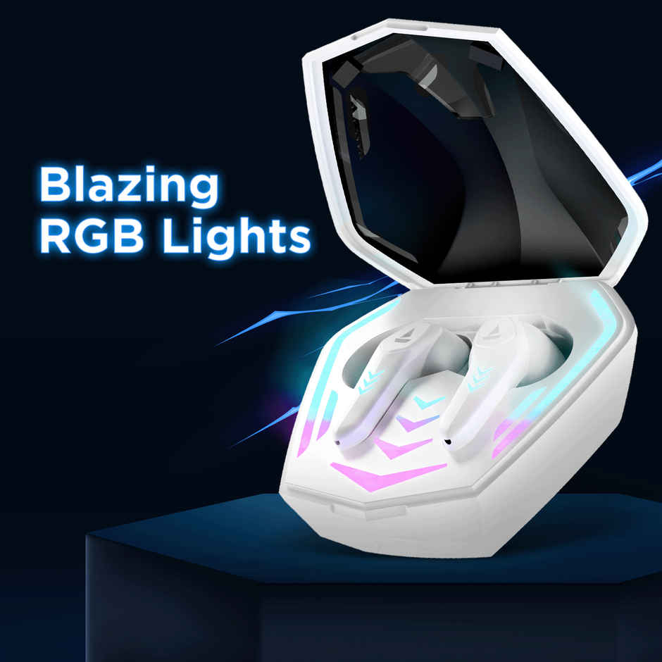 boAt Immortal 131 TWS Earbuds for Gaming w/ 40H Playtime, BEAST Mode & RGB LEDs (White Sabre)