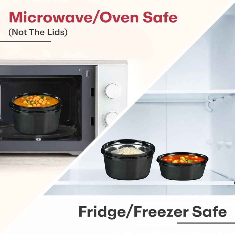 Mumma's LIFE Lunch Box, Microwave Safe, 3 Inside Steel Container with Steel Cutlery | Black