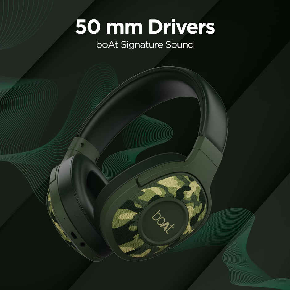 boAt Rockerz 550 Over Ear BT Headphones w/ 20H Playback, 50mm Drivers & BTv5.0 (Army Green)