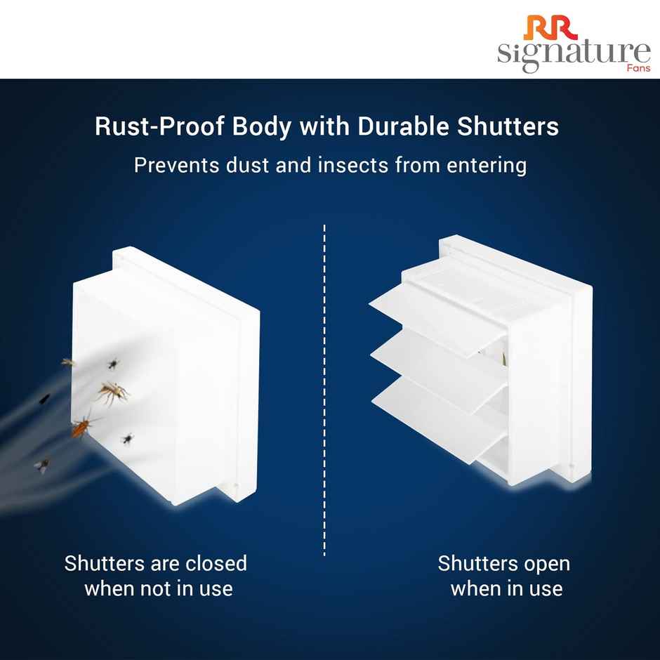 RR Signature Vento Deluxe Exhaust Fan, 250mm, Rust Proof Body and Dust Protection Shutters, White