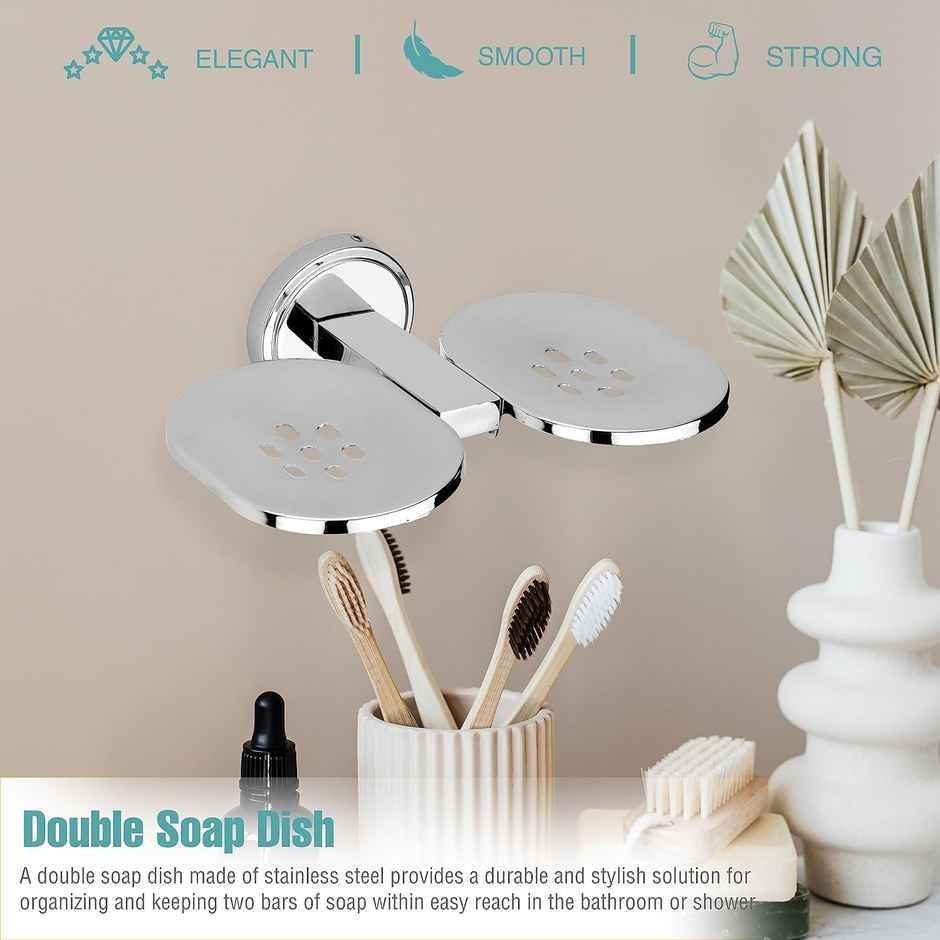 GLOXY Double Soap Holder for Bathroom Rust Proof Soap Stand Bathroom Accessories SS202