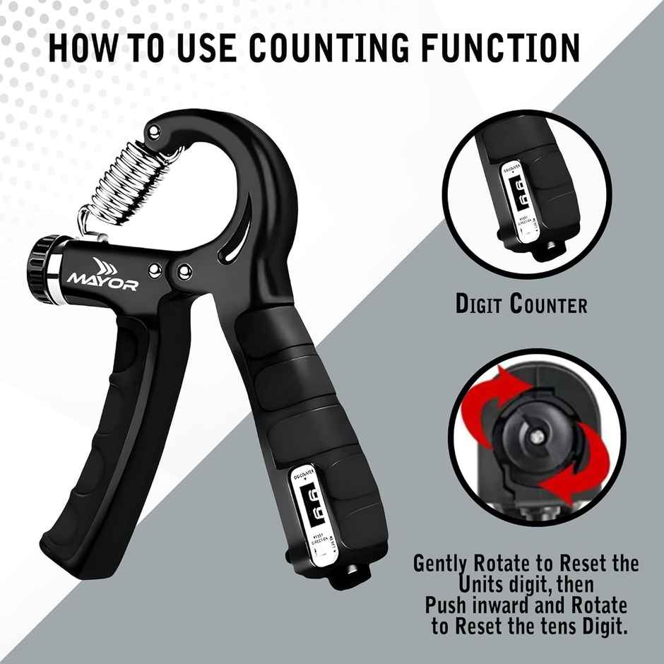 Mayor Adjustable Hand Grip with Counter for Gym Workout | Finger Exercise Hand Gripper | Black