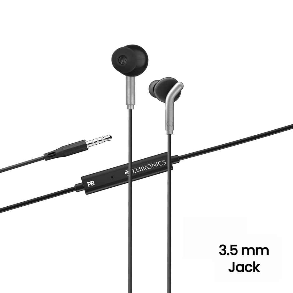 Zebronics Bro in Ear Wired Earphones with Mic, 3.5mm Audio Jack, 10mm Drivers, Phone/Tablet Compatible - Black