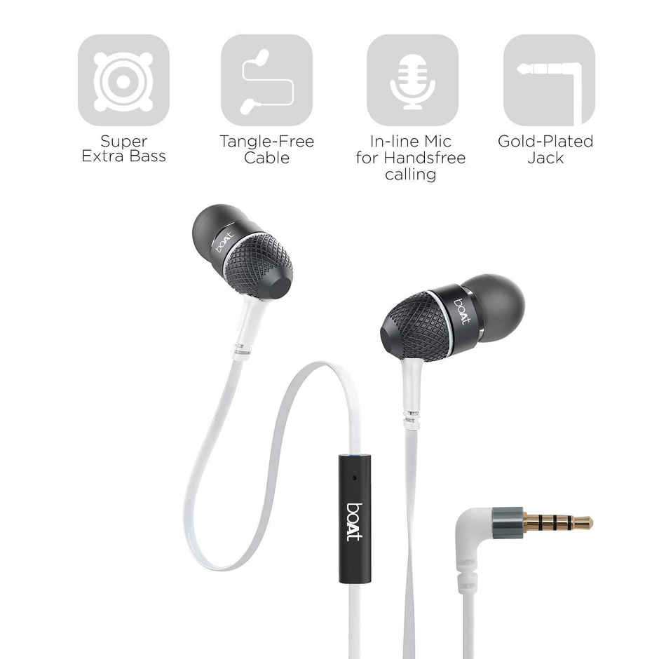 boAt Bassheads 225 in-Ear Wired Headphones with Mic (Frosty White)