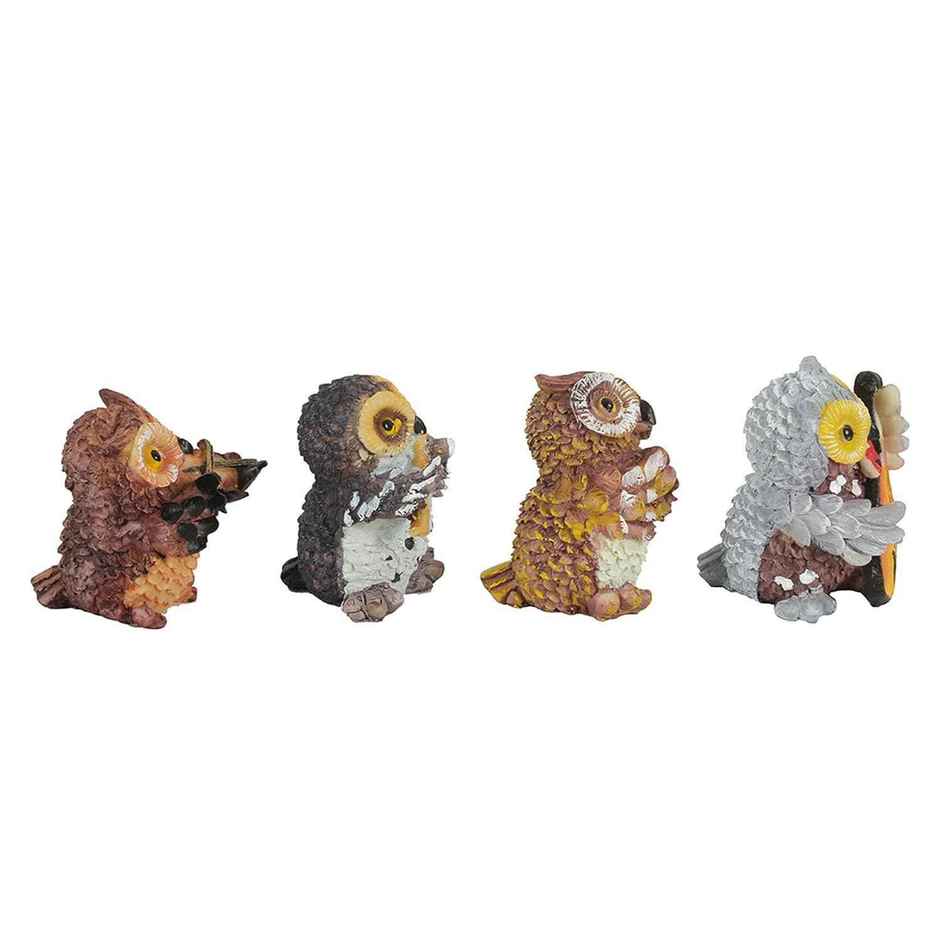 Tied Ribbons 4 Pcs Owls Playing Musical Instruments Showpiece