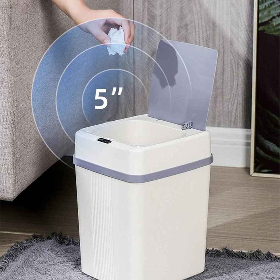 House of Quirk Plastic Smart Automatic Motion Sensor Rectangular Trash Can Square | White