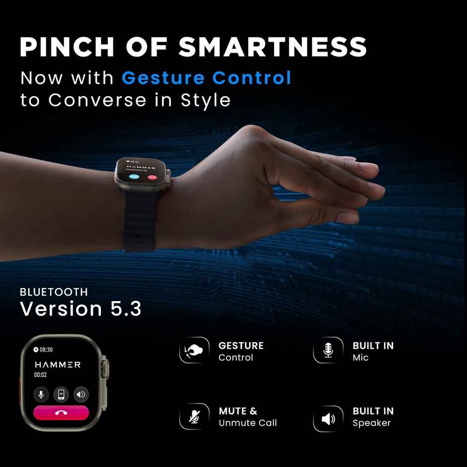 Hammer Active 2.0 Plus 2.1 Inch Display Smart Watch With Gesture Control| Bluetooth Calling (Blue)