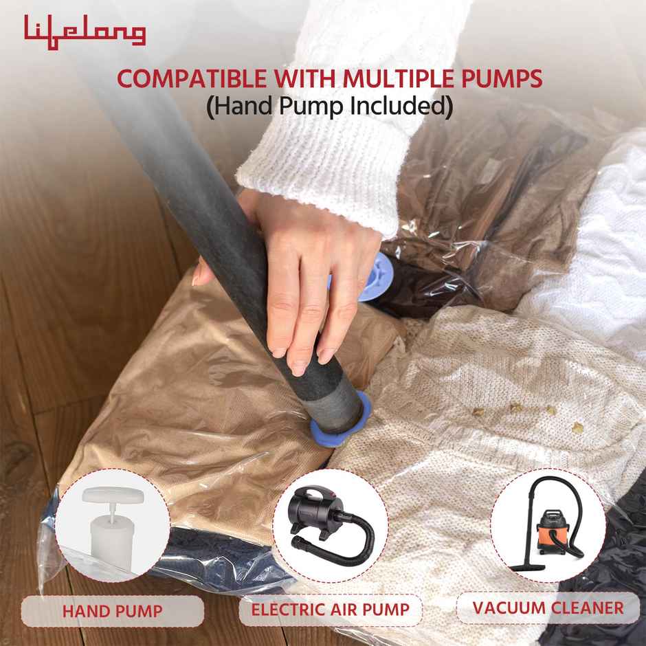 Lifelong Pack of 5 Vacuum Bags for Travel with Pump|Reusable|Space Saver Bags for Storage