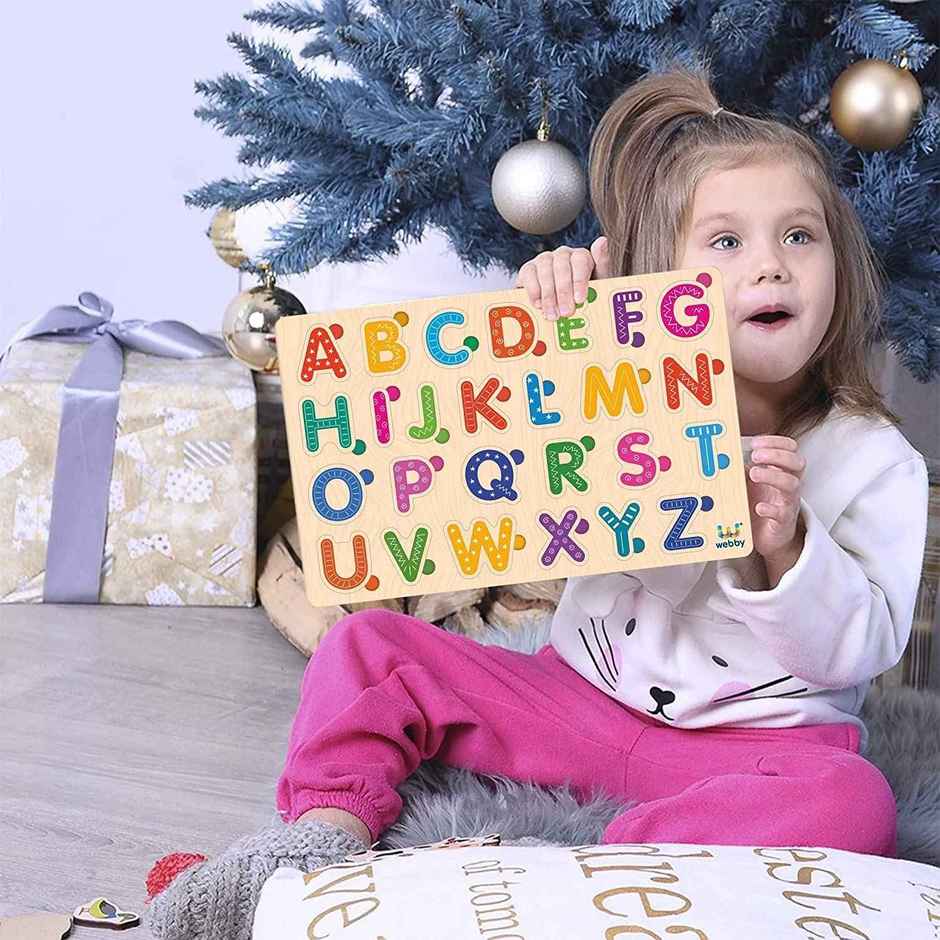 Webby Wooden Colorful Alphabets, Counting Numbers and Shapes Puzzle for Preschool Kids - Set of 6