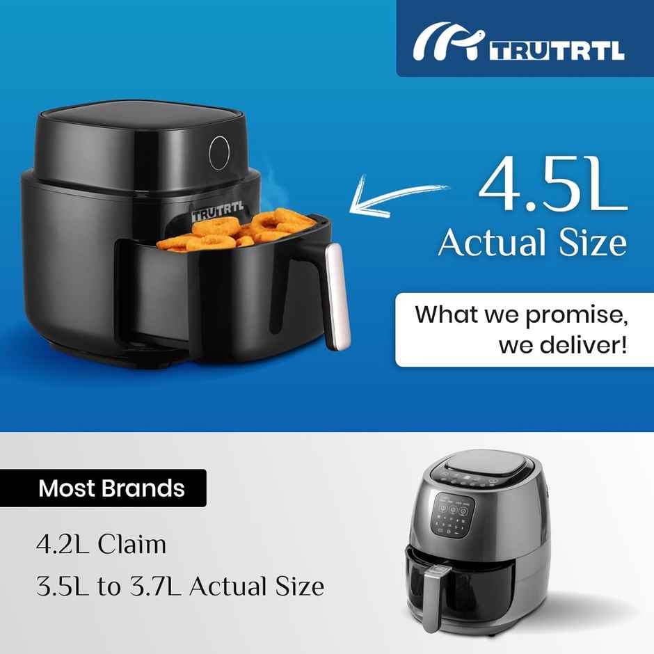 truTRTL Smart Digital 4.5L Air Fryer for Home| 1400 Watt| 8 Preset Menu| Glossy Black