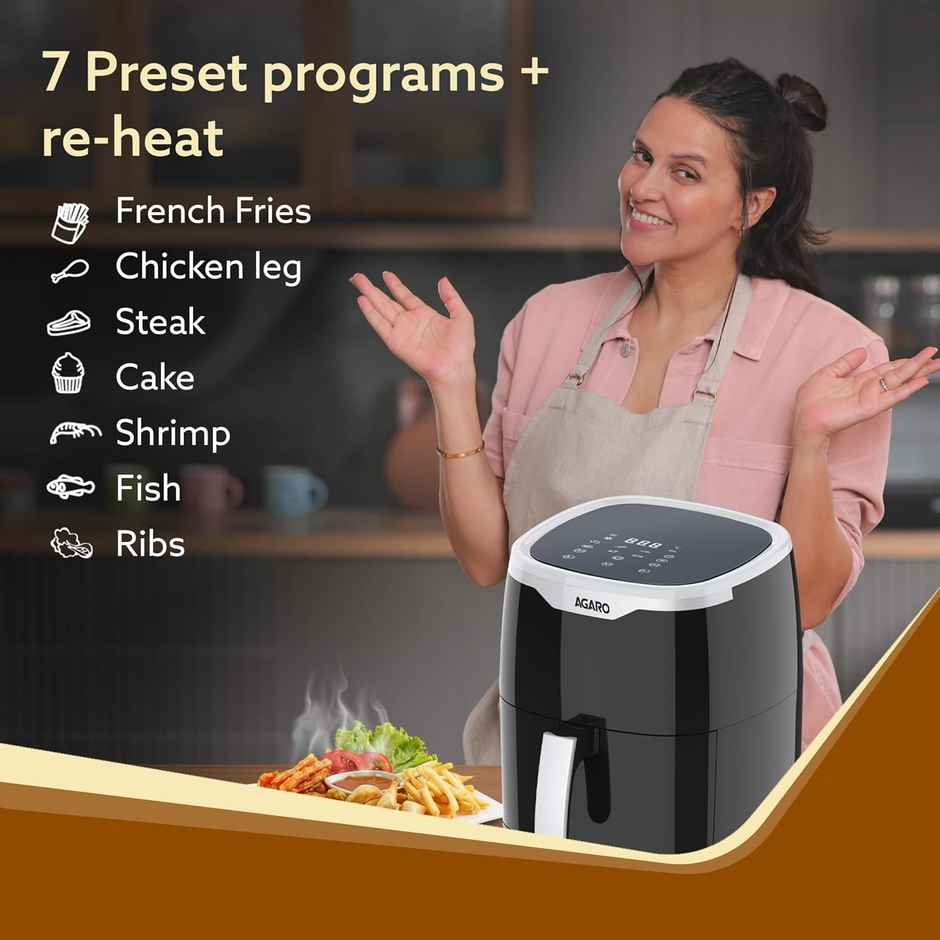 Agaro Galaxy Digital Air Fryer For Home, 4.5L, Electric Air Fryer, Oven, 1400W Programs & Reheat
