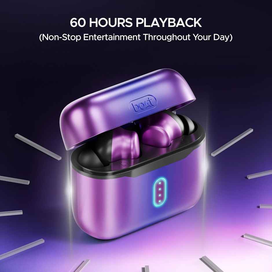 boAt Airdopes 141 Pro TWS Ear Buds with Mic,13mm Drivers, Metallic Finish, 60HRS Battery, 4Mics ENx, Fast Charge, IPX5, v5.3 Bluetooth Earbuds - Galactic Purple