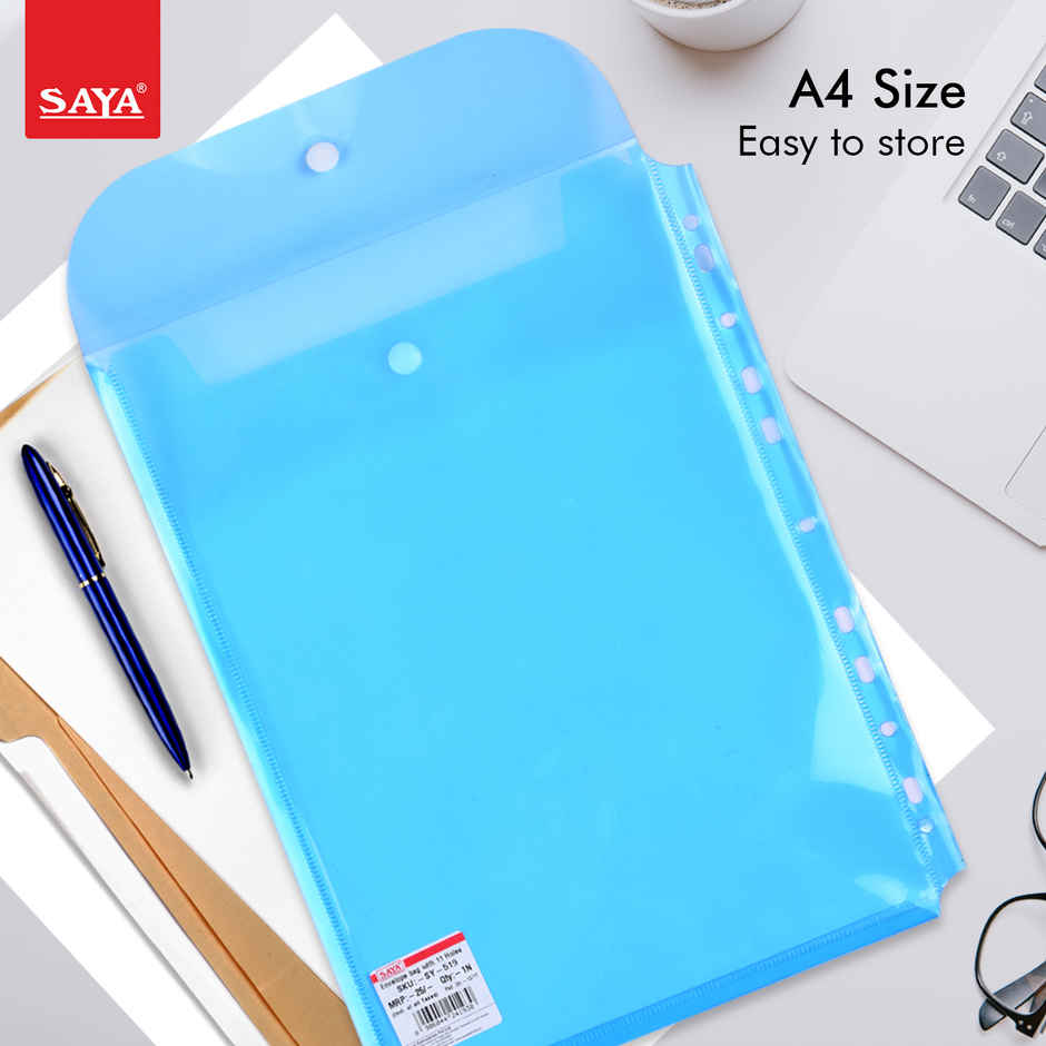 Saya Punched Document Wallet - Transparent A4 Portfolio Case for Documents | Assorted