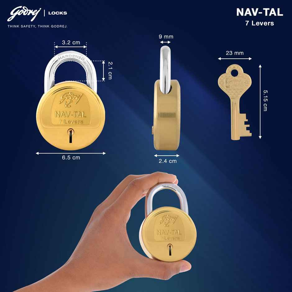 Godrej Locking Solutions and Systems Navtal 7 levers 4 Keys Padlock | Gold, Brass Finish