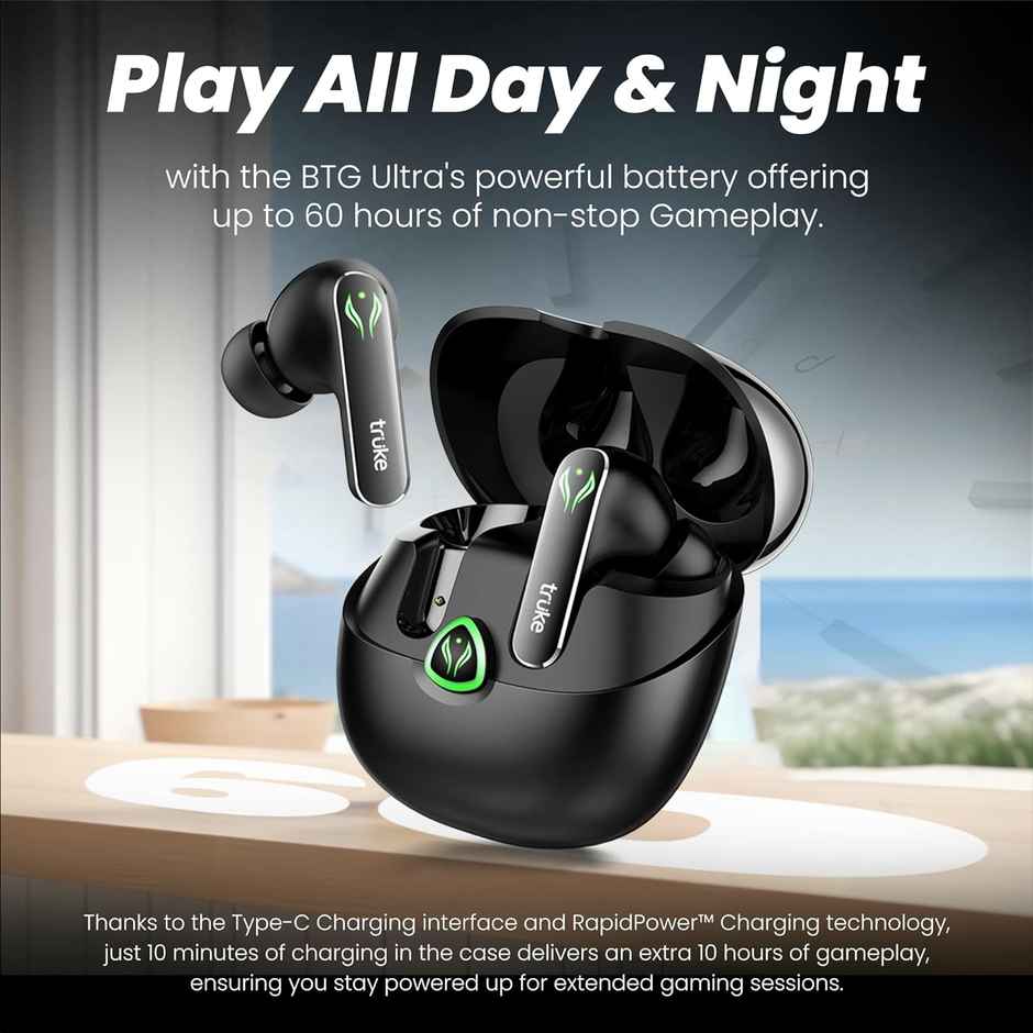 truke BTG Ultra Truly Wireless Bluetooth Earbuds with 60H Battery, 360 Spatial Audio - Metal Black