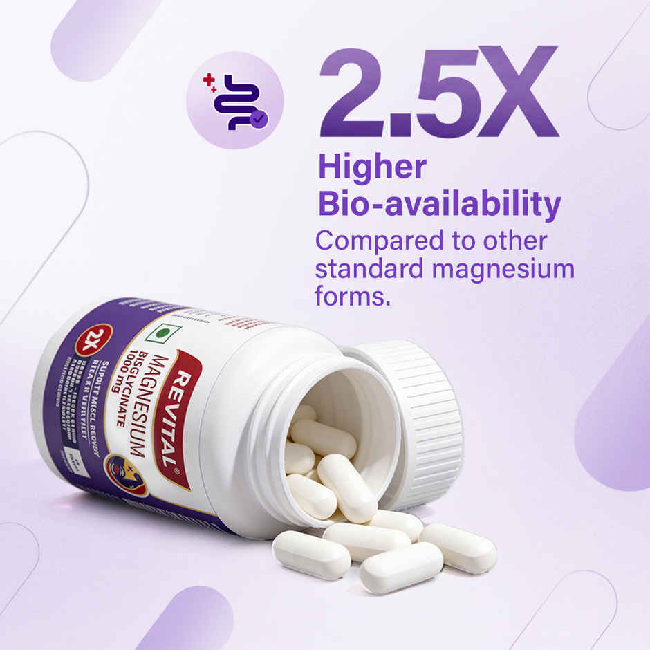 Revital Magnesium Bisglycinate|Chelated|100% RDA| 440mg Elemental| crafted for both Men & Women 
