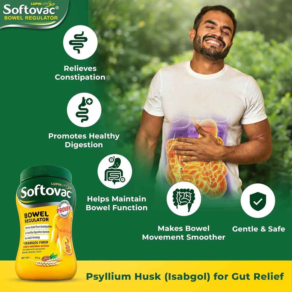 Softovac Isabgol Psyllium Husk Natural Bowel Regulator for Adults